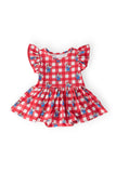 Nebraska Plaid Herbie Husker Flutter Twirl Bodysuit - Aaria Tees Aaria Tees