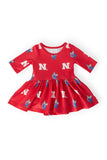 Nebraska Red Herbie Husker 3/4 Sleeve Twirl Bodysuit - Aaria Tees Aaria Tees