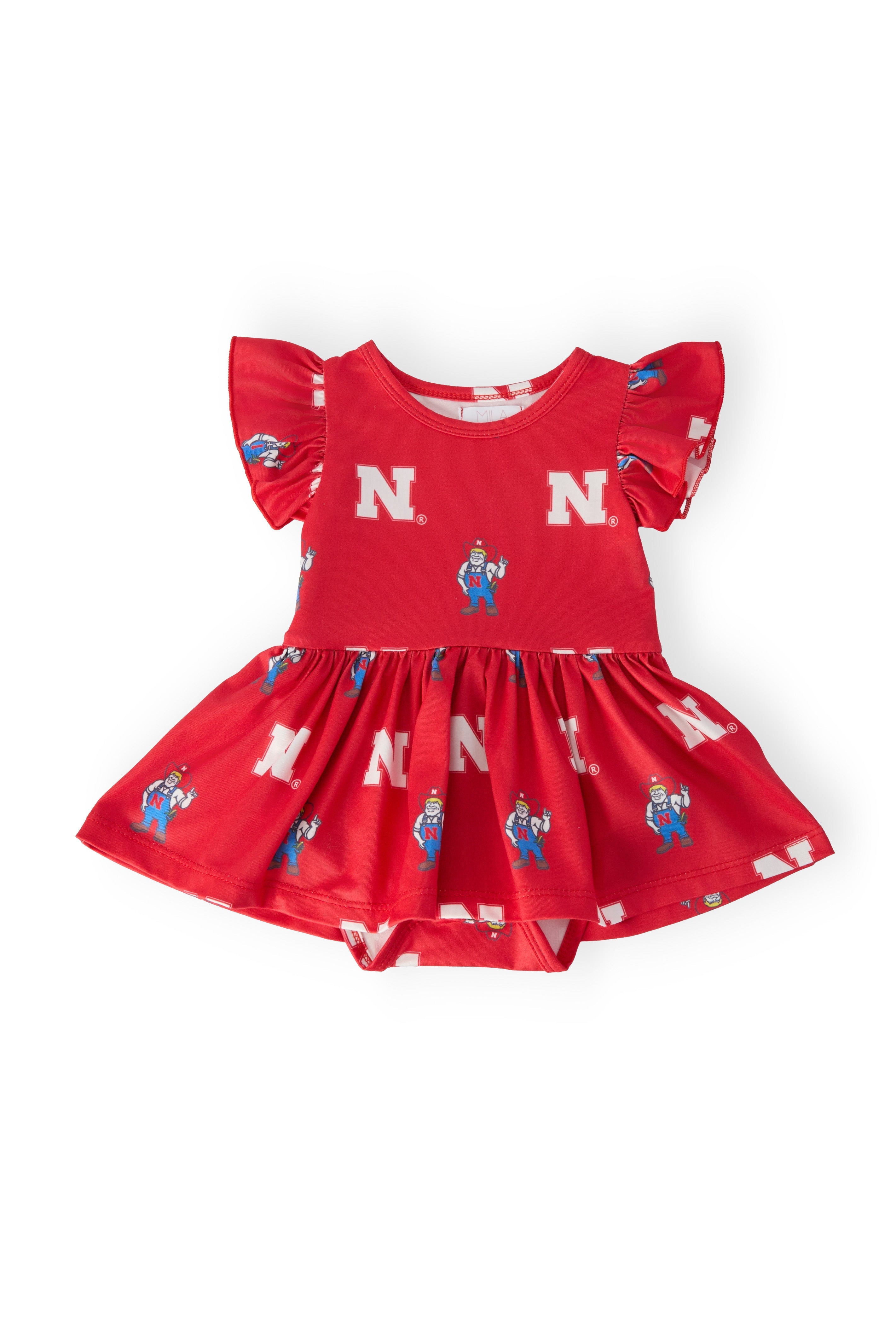 Nebraska Red Herbie Husker Flutter Twirl Bodysuit - Aaria Tees Aaria Tees