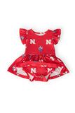 Nebraska Red Herbie Husker Flutter Twirl Bodysuit - Aaria Tees Aaria Tees