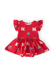 Nebraska Red Herbie Husker Flutter Twirl Bodysuit - Aaria Tees Aaria Tees