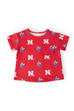 Nebraska Red Herbie Husker Ruffle Pocket Tee - Aaria Tees Aaria Tees