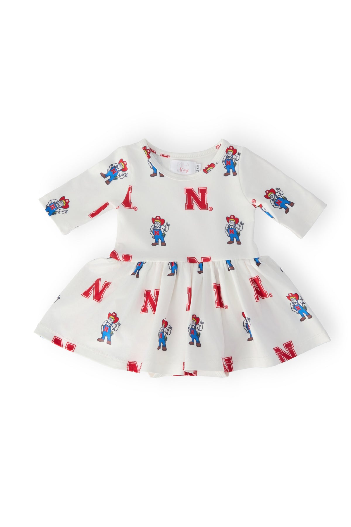 Nebraska White Herbie Husker 3/4 Sleeve Twirl Bodysuit - Aaria Tees