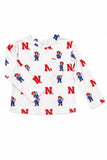 Nebraska White Herbie Husker L/S Ruffle Pocket Tee - Aaria Tees Aaria Tees