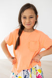 Neon Coral Ruffle Pocket Tee - Aaria Tees Aaria Tees