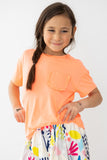 Neon Coral Ruffle Pocket Tee - Aaria Tees Aaria Tees