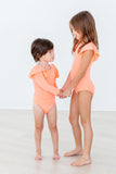 Neon Coral S/S Flutter Sleeve Leotard - Aaria Tees Aaria Tees