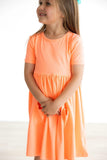 Neon Coral S/S Pocket Twirl Dress - Aaria Tees Aaria Tees