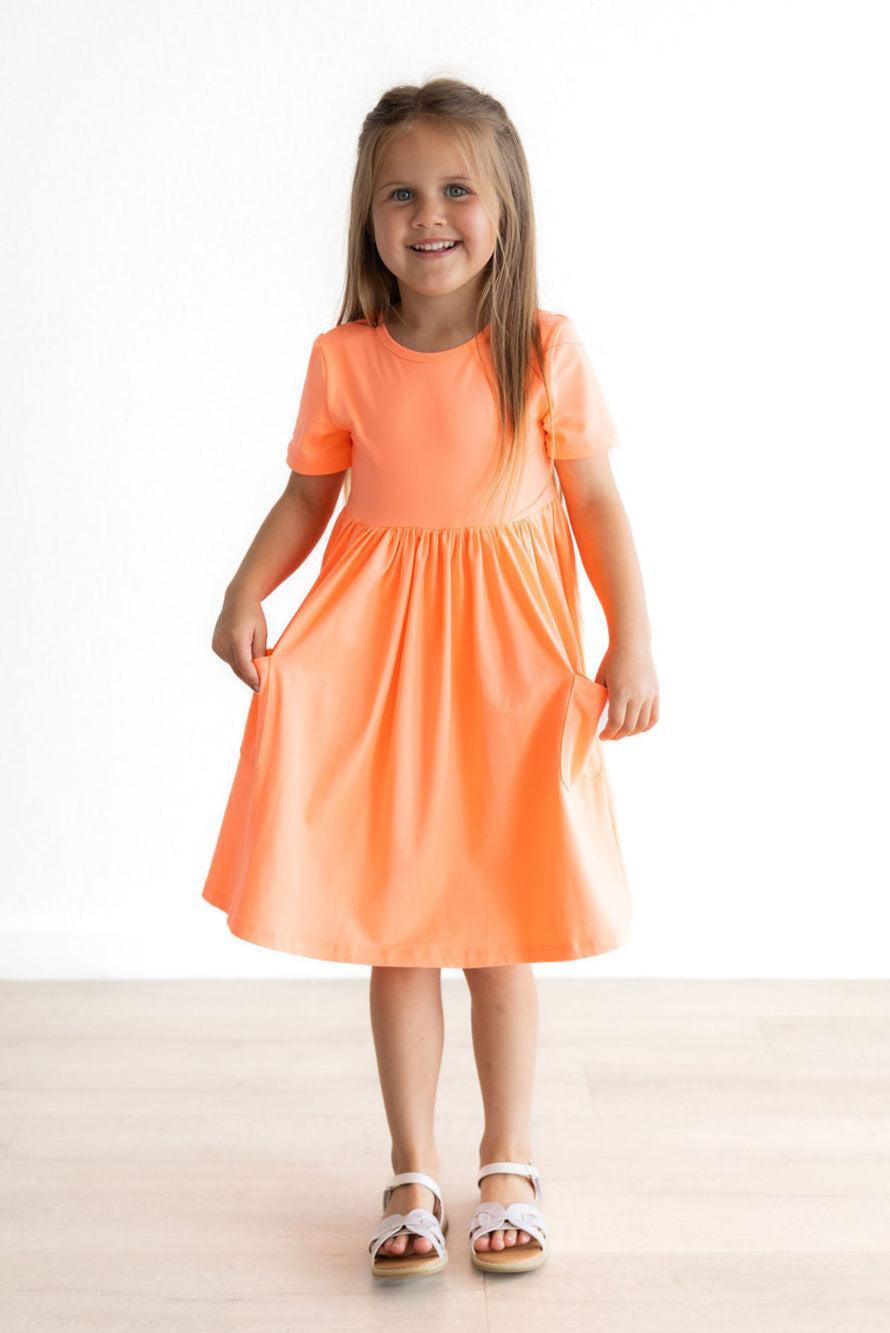 Neon Coral S/S Pocket Twirl Dress - Aaria Tees Aaria Tees