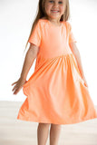 Neon Coral S/S Pocket Twirl Dress - Aaria Tees Aaria Tees