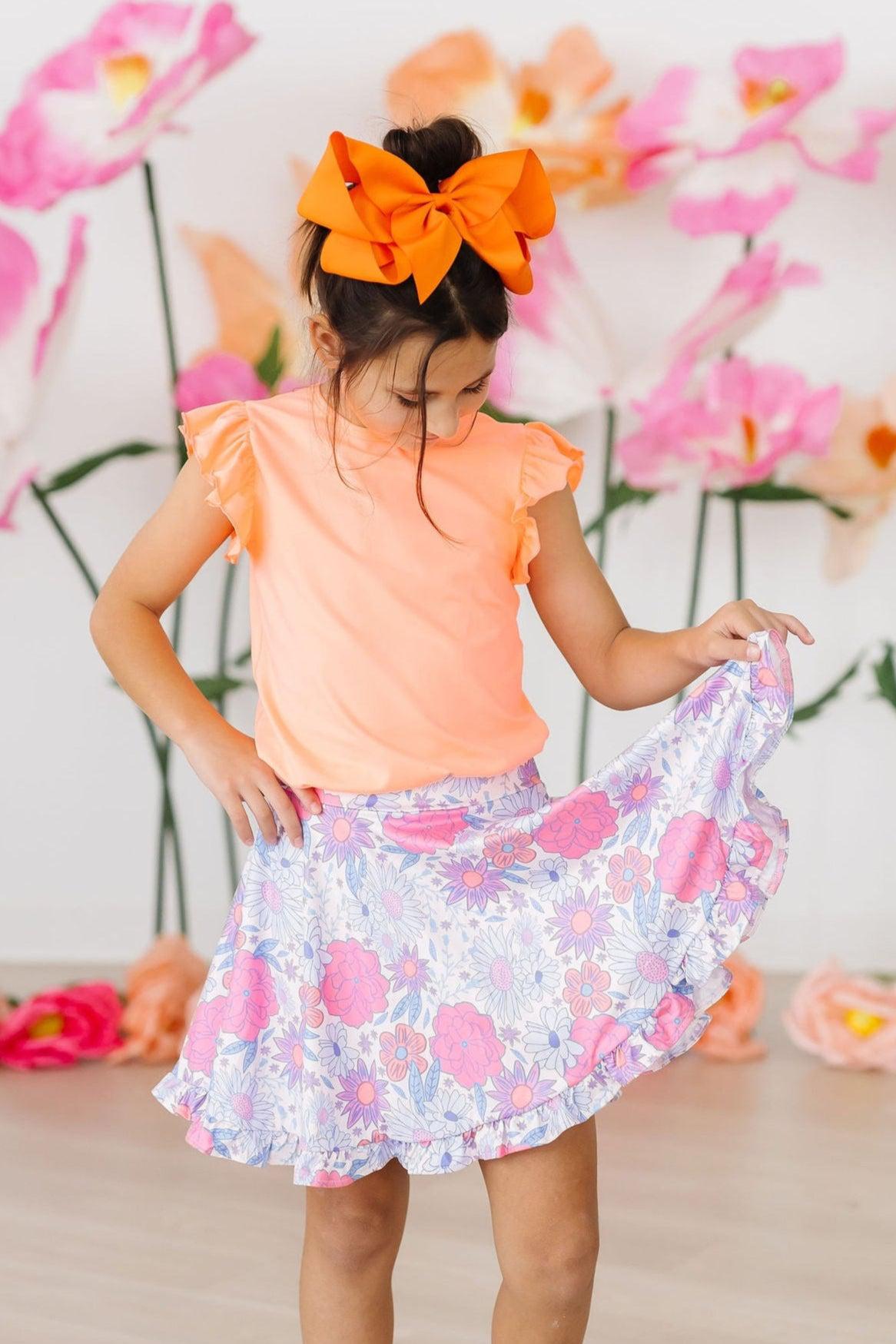 Neon Coral S/S Ruffle Tee - Aaria Tees Aaria Tees