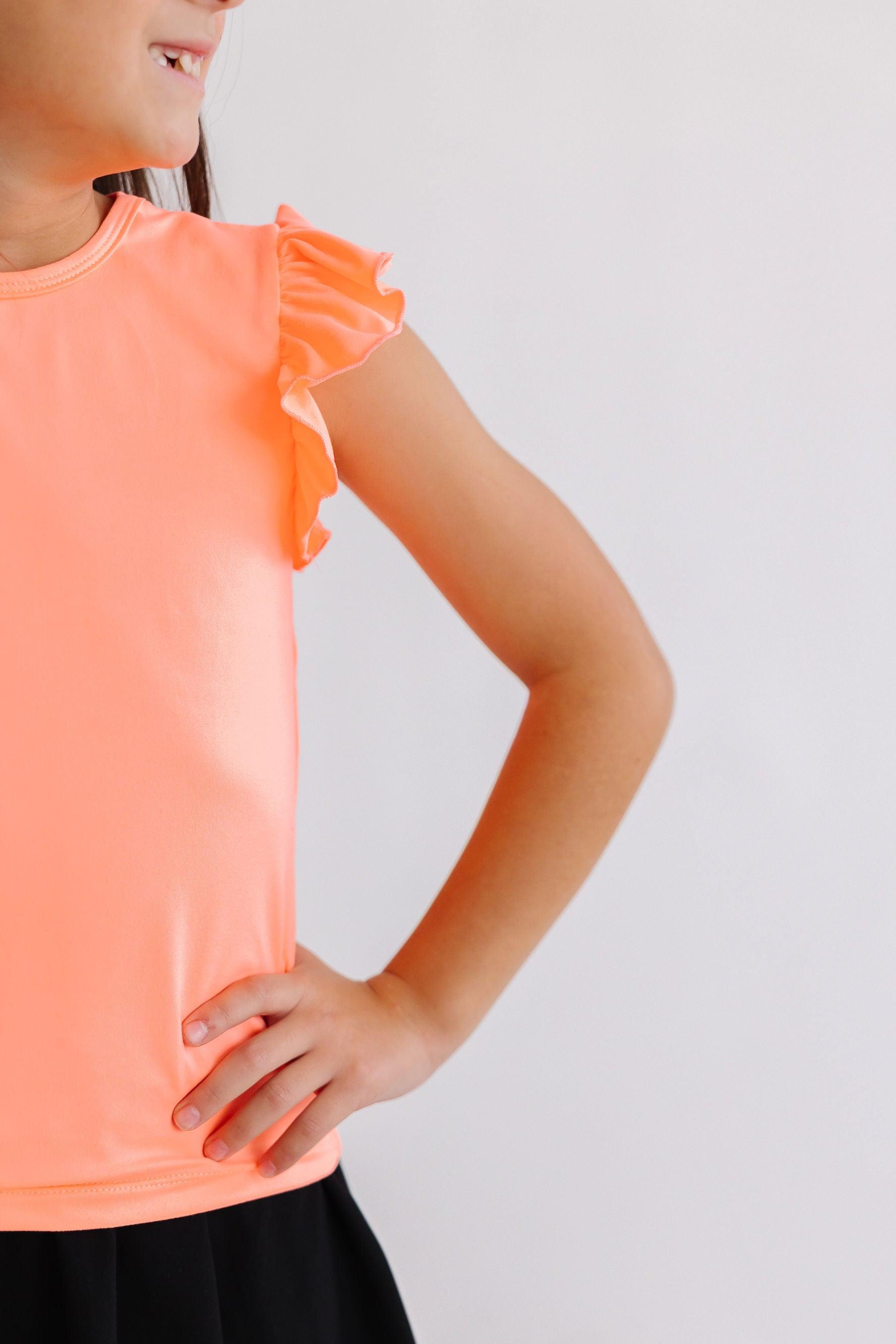 Neon Coral S/S Ruffle Tee - Aaria Tees Aaria Tees