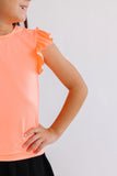 Neon Coral S/S Ruffle Tee - Aaria Tees Aaria Tees