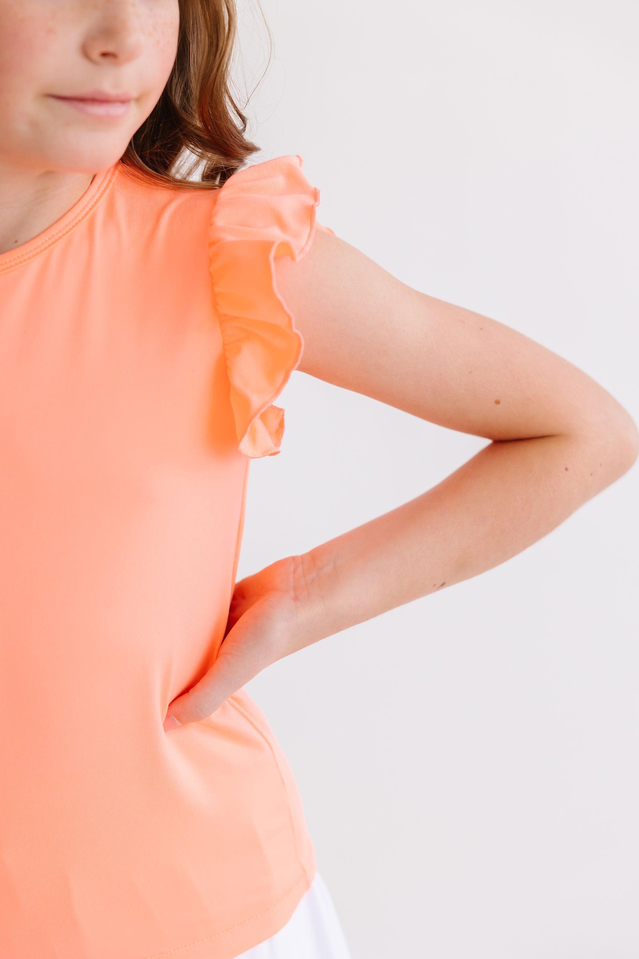 Neon Coral S/S Ruffle Tee - Aaria Tees Aaria Tees