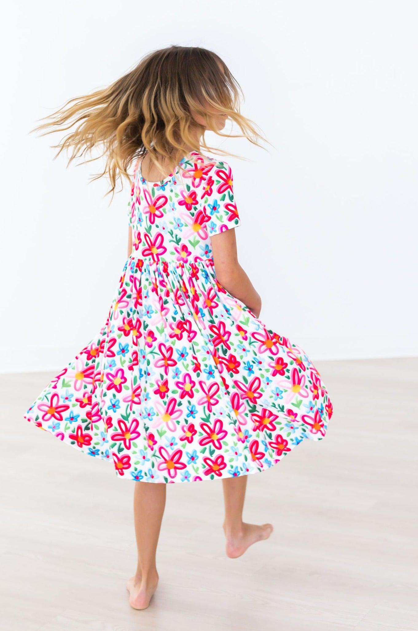 Neon Floral S/S Pocket Twirl Dress - Aaria Tees Aaria Tees