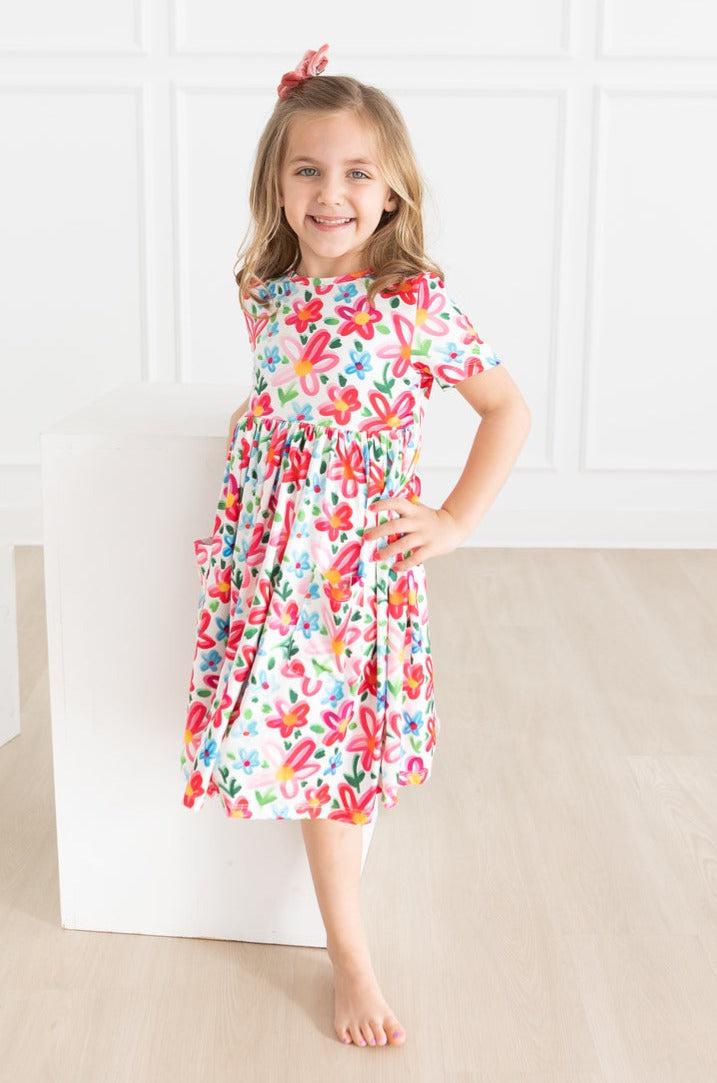 Neon Floral S/S Pocket Twirl Dress - Aaria Tees Aaria Tees