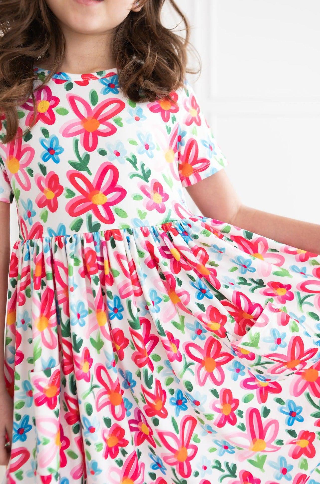 Neon Floral S/S Pocket Twirl Dress - Aaria Tees Aaria Tees