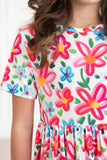 Neon Floral S/S Pocket Twirl Dress - Aaria Tees Aaria Tees