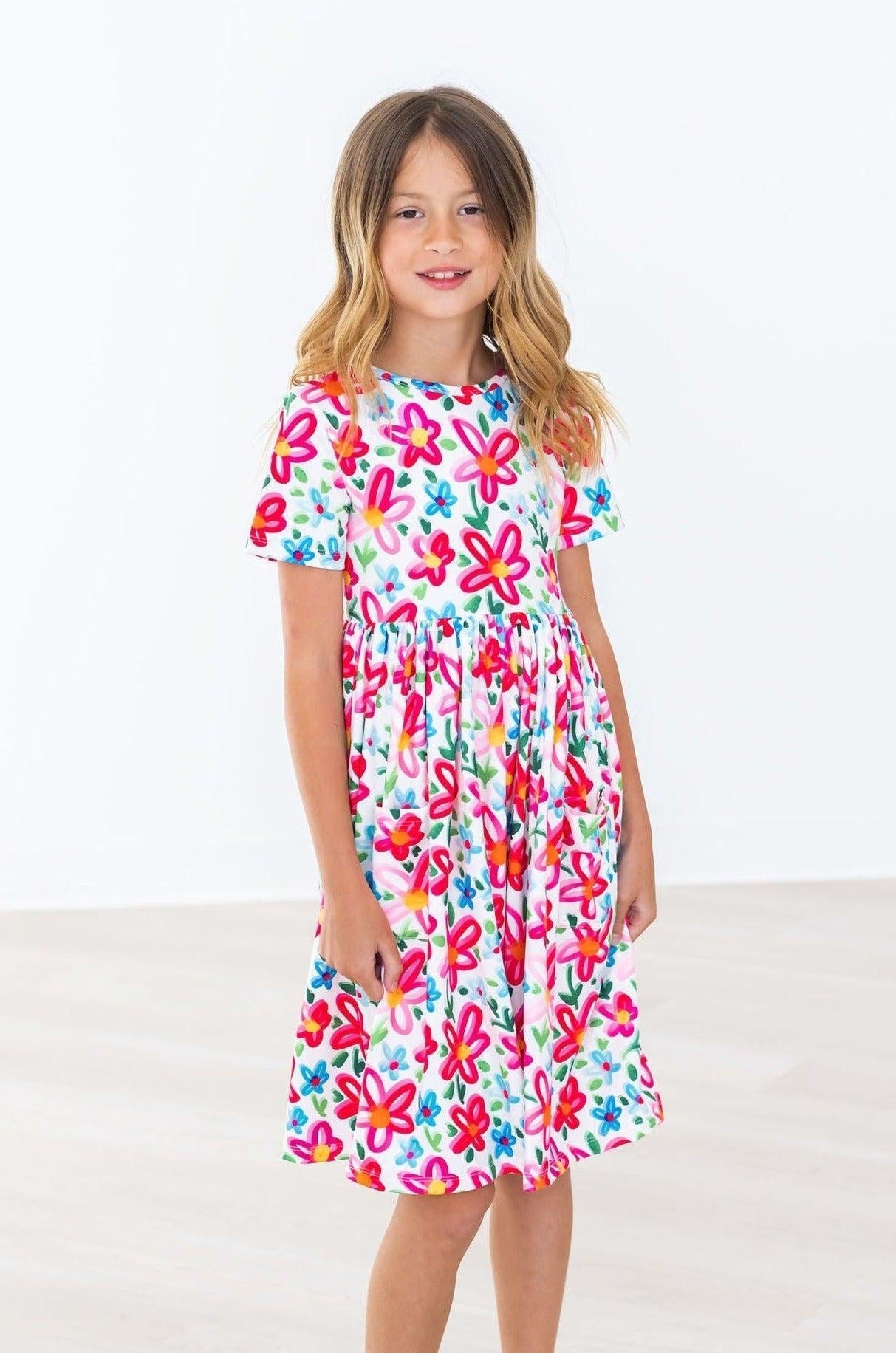 Neon Floral S/S Pocket Twirl Dress - Aaria Tees Aaria Tees