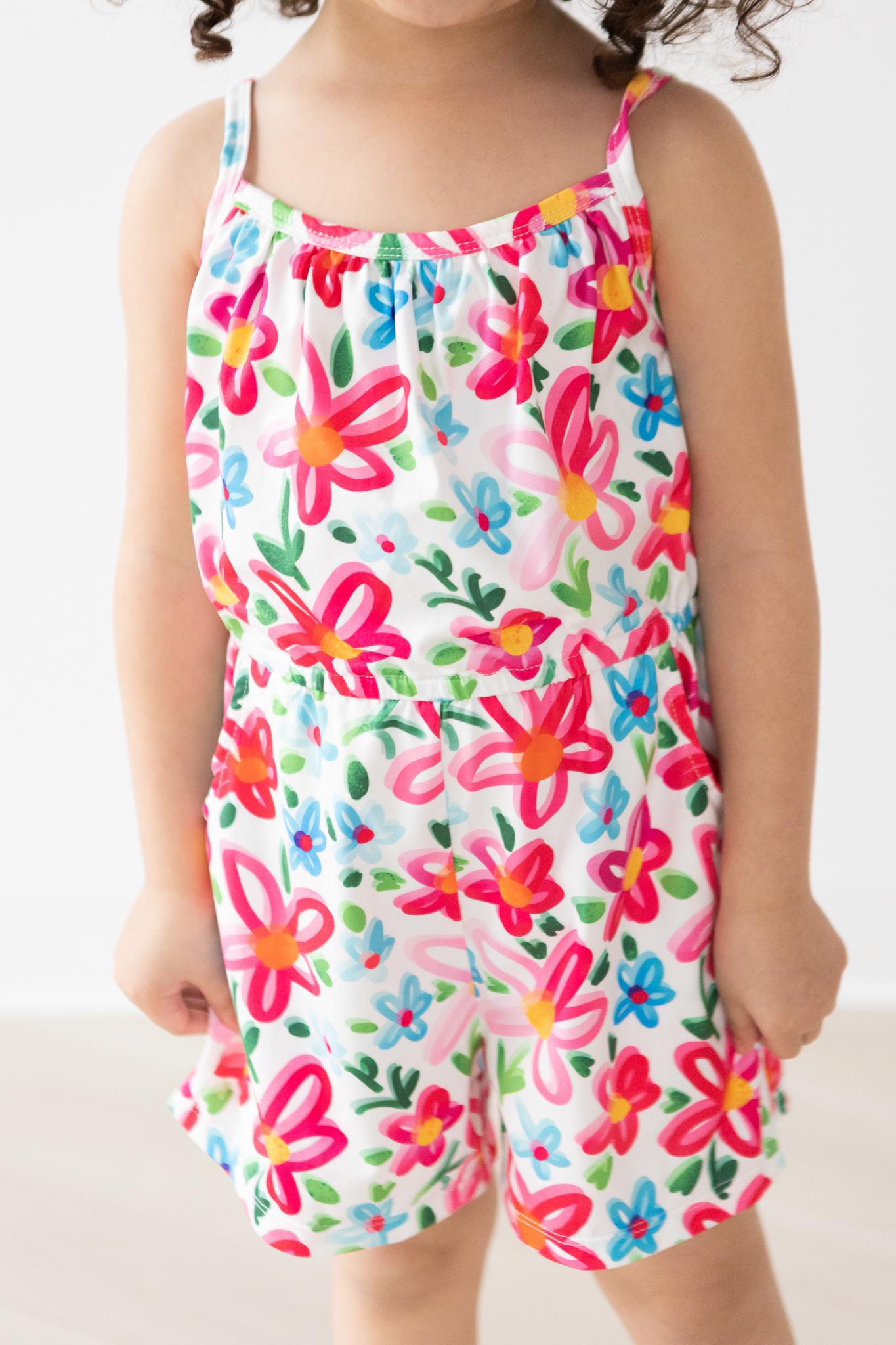 Neon Floral Strappy Play Romper - Aaria Tees Aaria Tees