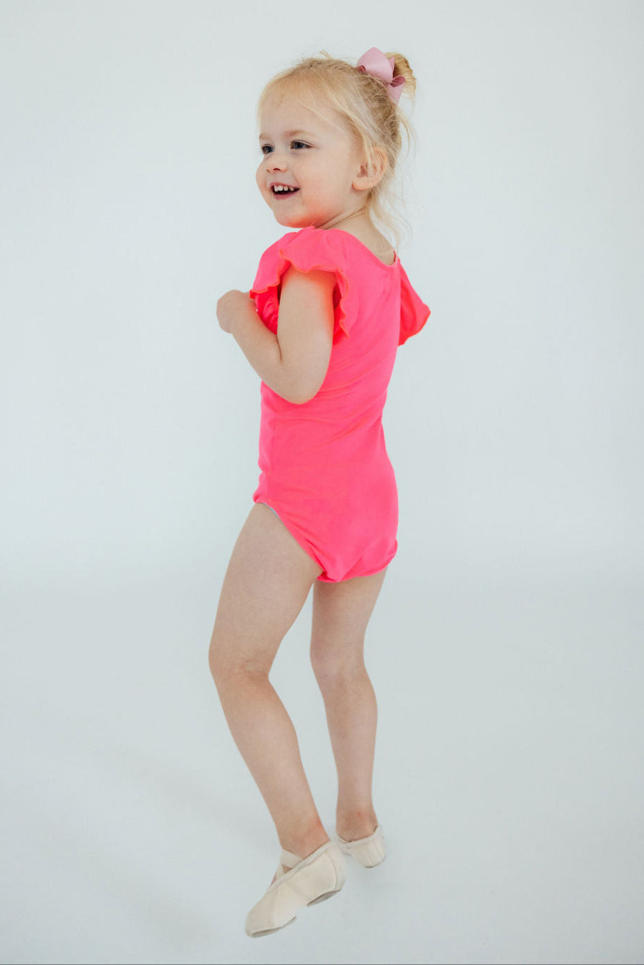 Neon Pink S/S Flutter Sleeve Leotard - Aaria Tees Aaria Tees