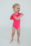 Neon Pink S/S Flutter Sleeve Leotard - Aaria Tees Aaria Tees