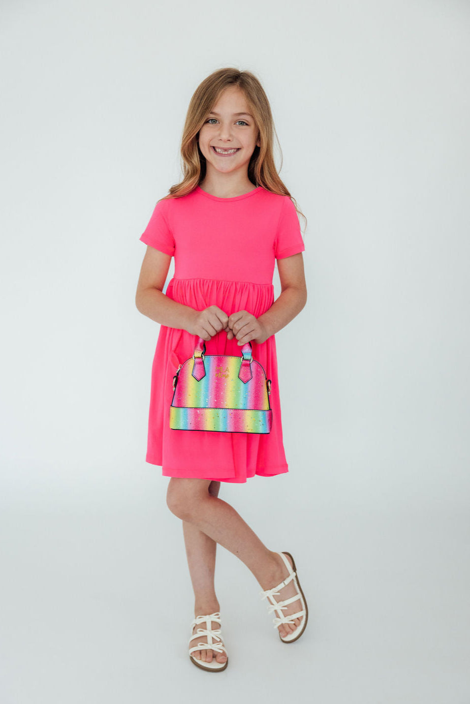 Neon Pink S/S Pocket Twirl Dress - Aaria Tees Aaria Tees