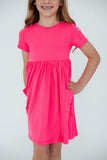 Neon Pink S/S Pocket Twirl Dress - Aaria Tees Aaria Tees