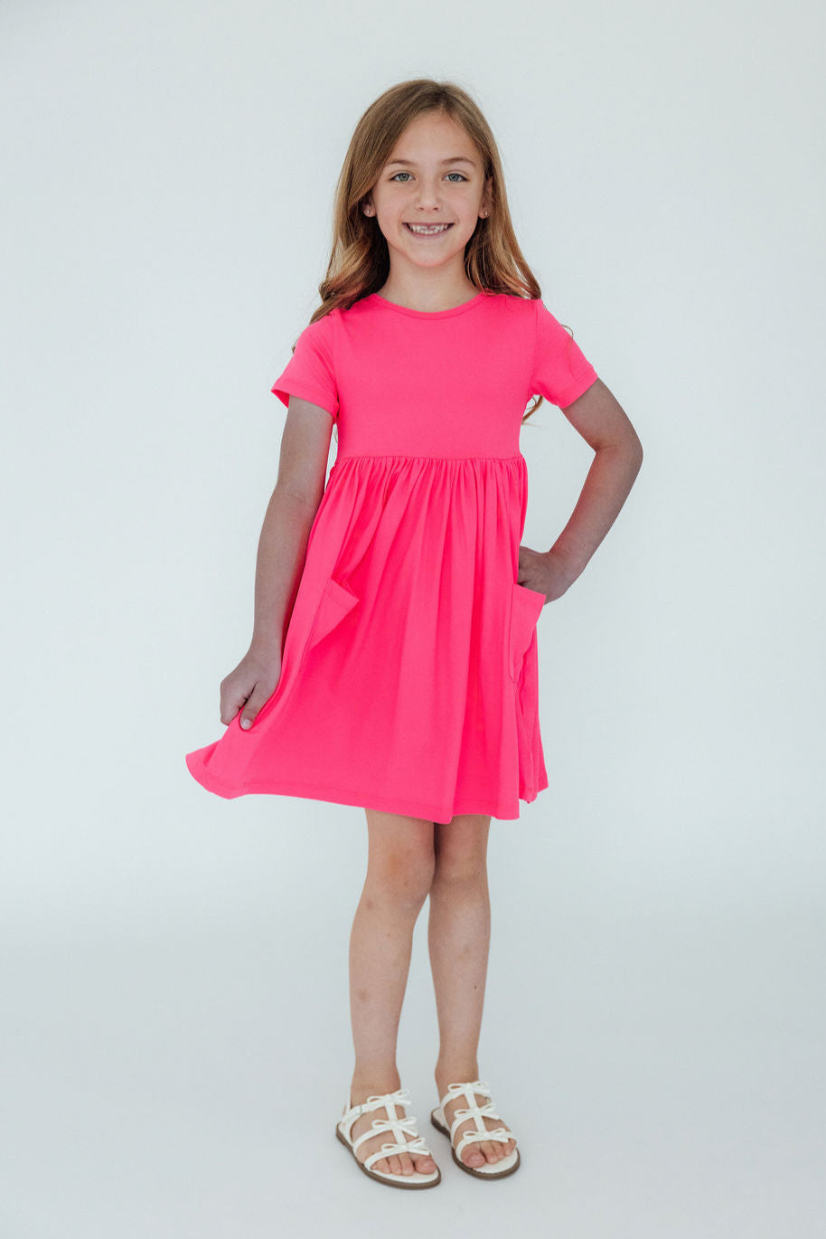Neon Pink S/S Pocket Twirl Dress - Aaria Tees