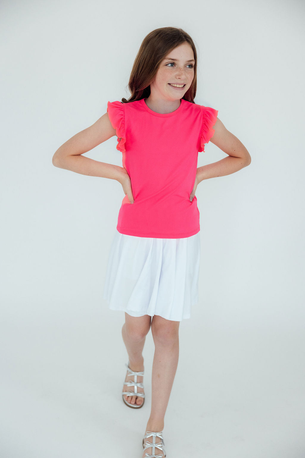 Neon Pink S/S Ruffle Tee - Aaria Tees Aaria Tees