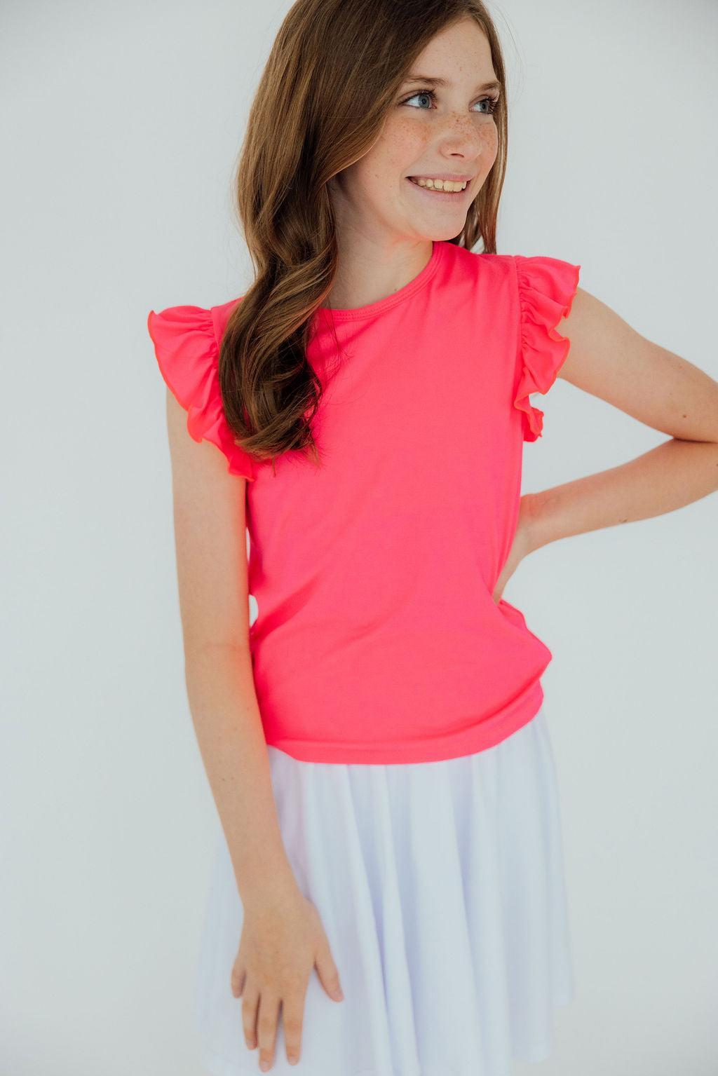 Neon Pink S/S Ruffle Tee - Aaria Tees Aaria Tees
