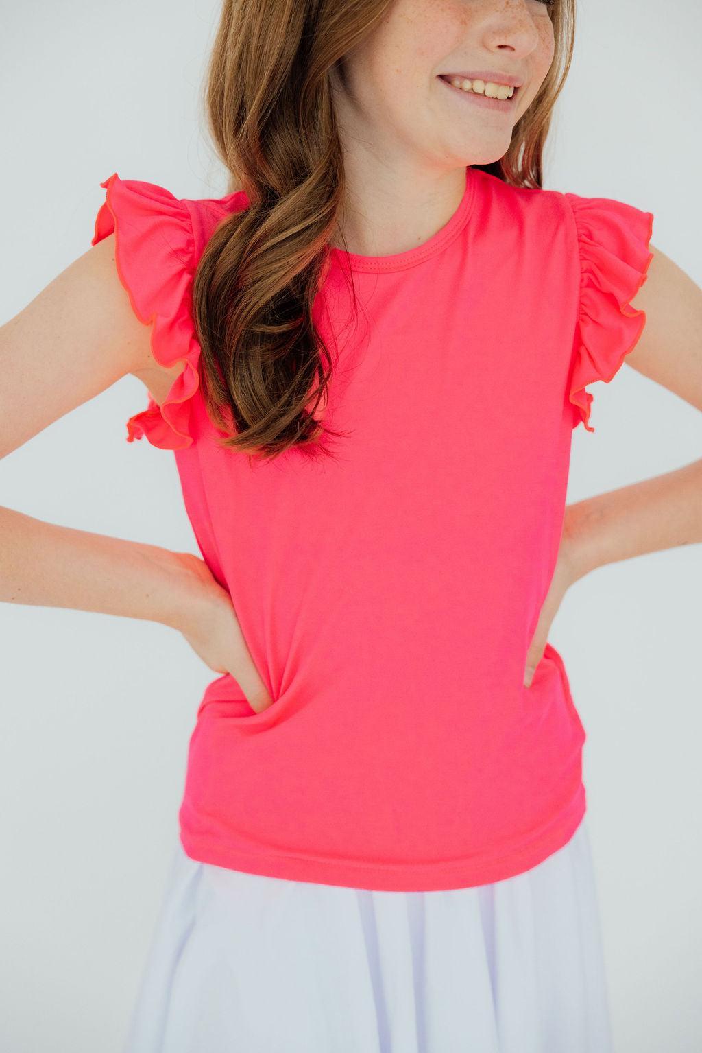 Neon Pink S/S Ruffle Tee - Aaria Tees Aaria Tees
