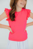 Neon Pink S/S Ruffle Tee - Aaria Tees Aaria Tees