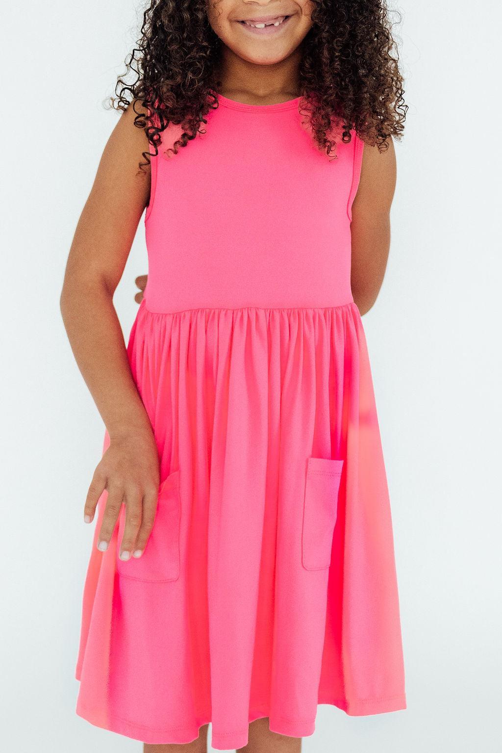 Neon Pink Tank Pocket Twirl Dress - Aaria Tees