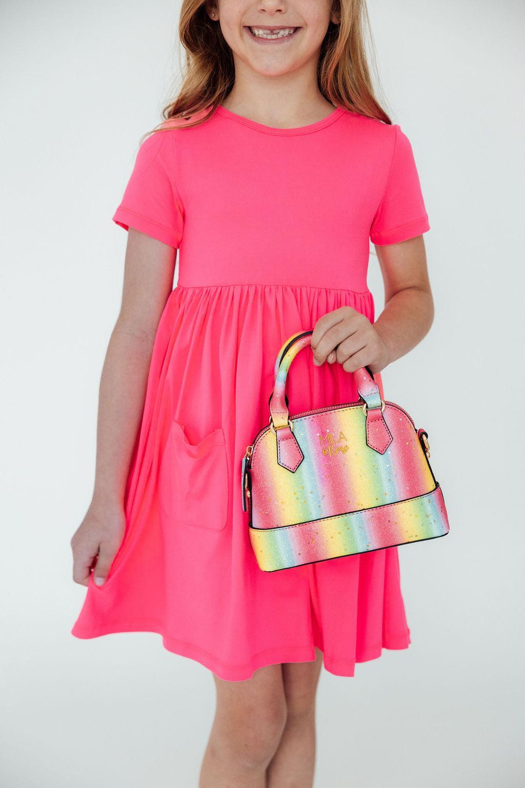 Neon Rainbow Glitter Girl's Crossbody Purse - Aaria Tees Aaria Tees