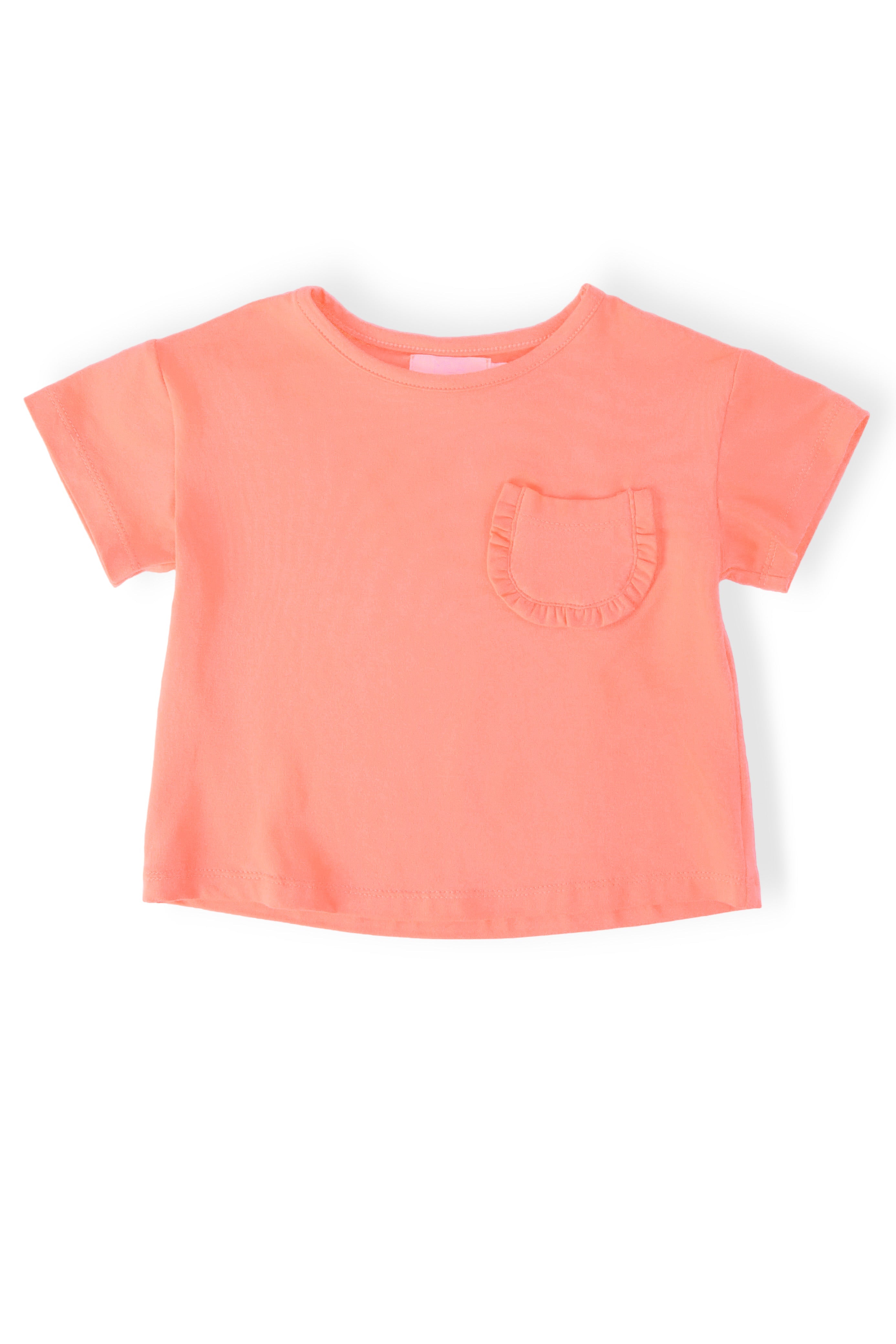 Neon Coral Ruffle Pocket Tee - Aaria Tees Aaria Tees