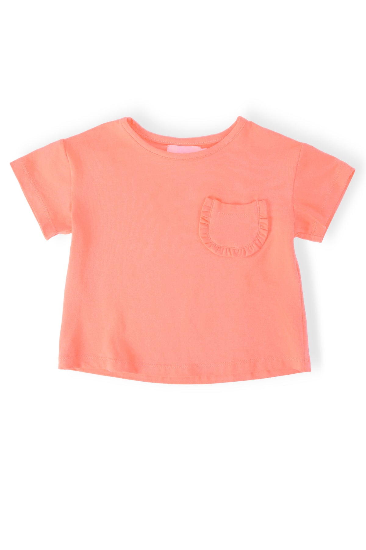 Neon Coral Ruffle Pocket Tee - Aaria Tees