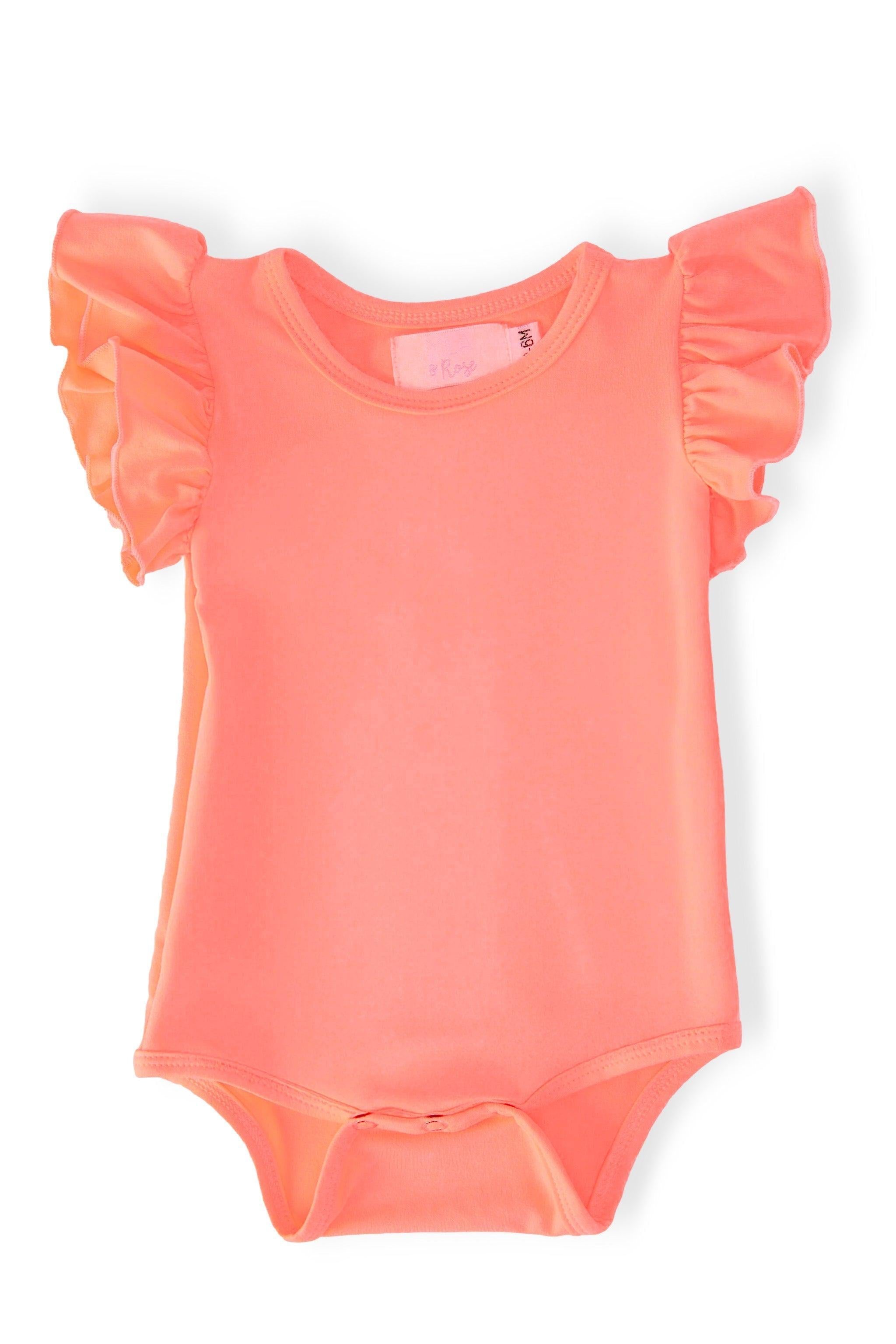 Neon Coral S/S Flutter Bodysuit - Aaria Tees Aaria Tees