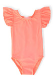 Neon Coral S/S Flutter Sleeve Leotard - Aaria Tees Aaria Tees