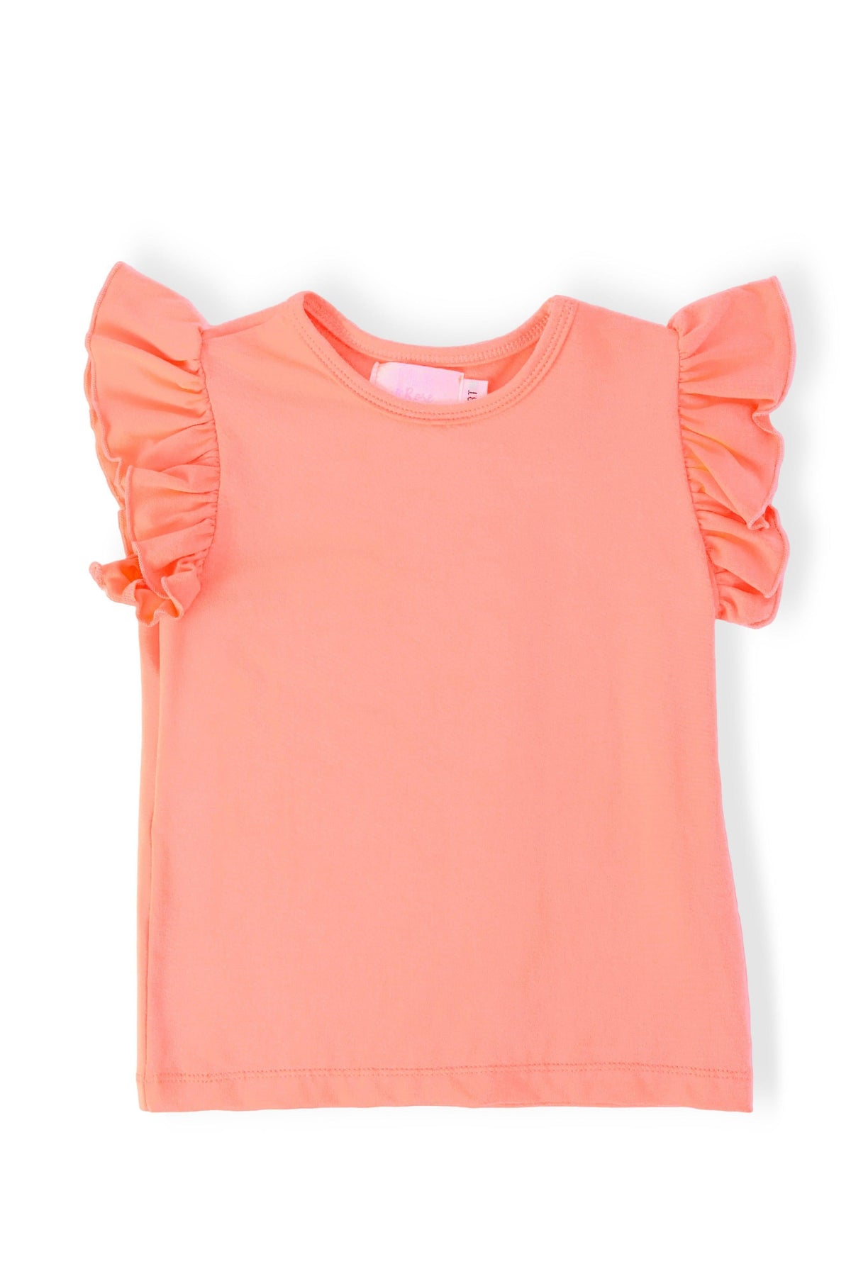 Neon Coral S/S Ruffle Tee - Aaria Tees