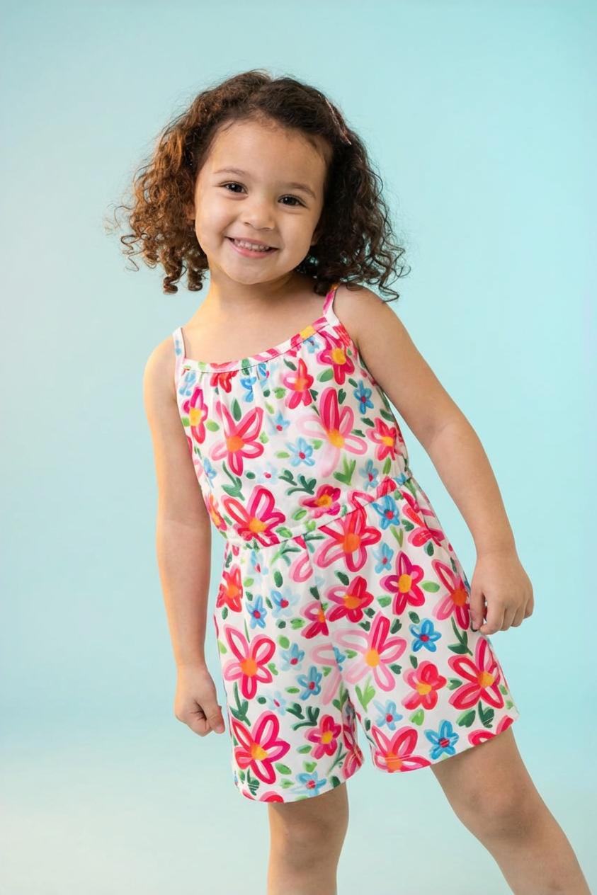 Neon Floral Strappy Play Romper - Aaria Tees Aaria Tees