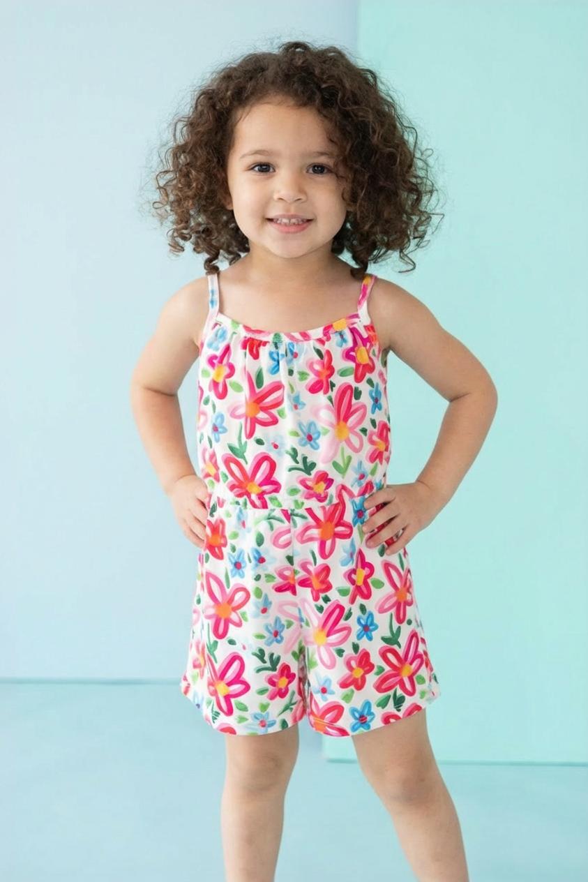 Neon Floral Strappy Play Romper - Aaria Tees Aaria Tees