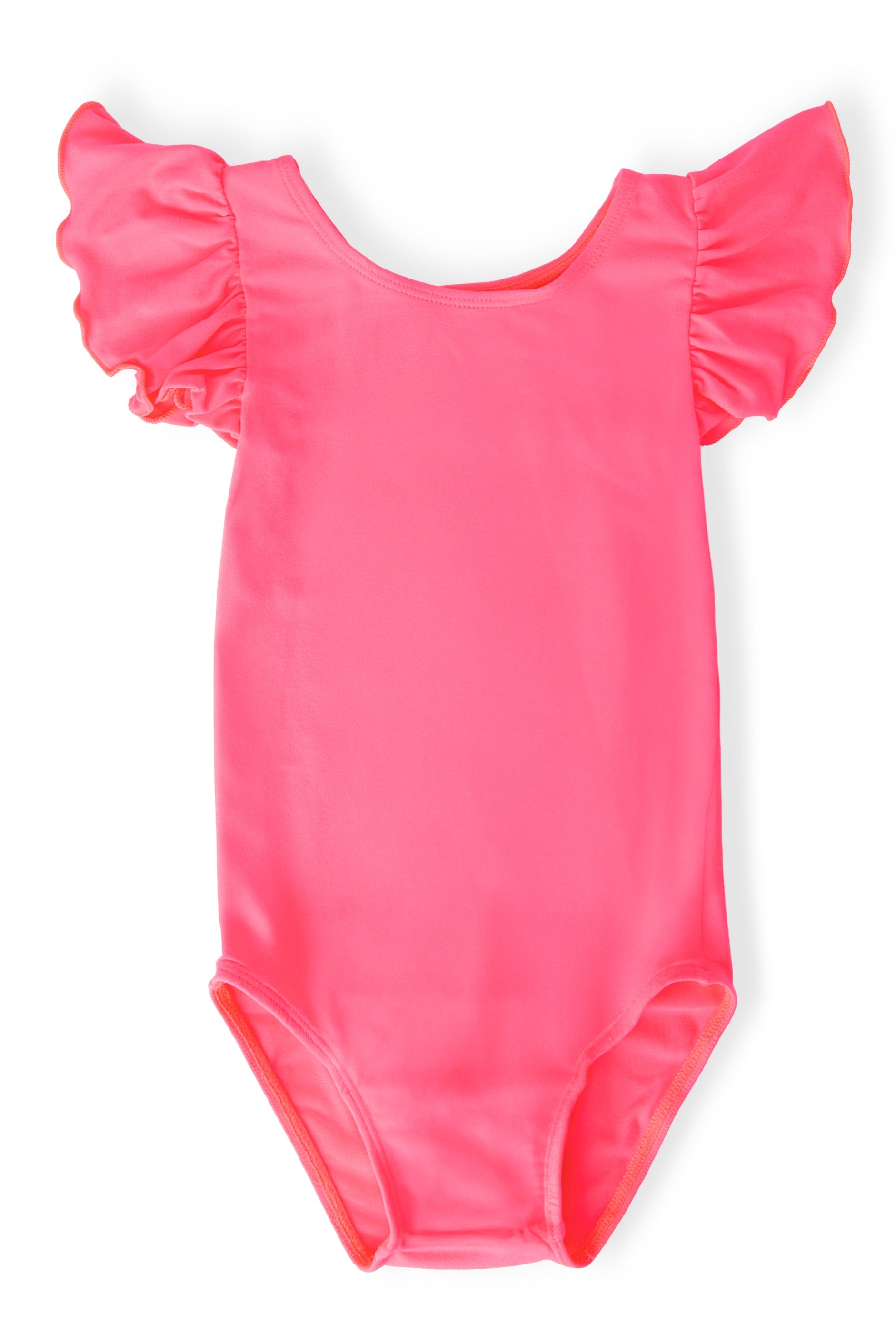 Neon Pink S/S Flutter Sleeve Leotard - Aaria Tees Aaria Tees
