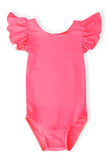 Neon Pink S/S Flutter Sleeve Leotard - Aaria Tees Aaria Tees