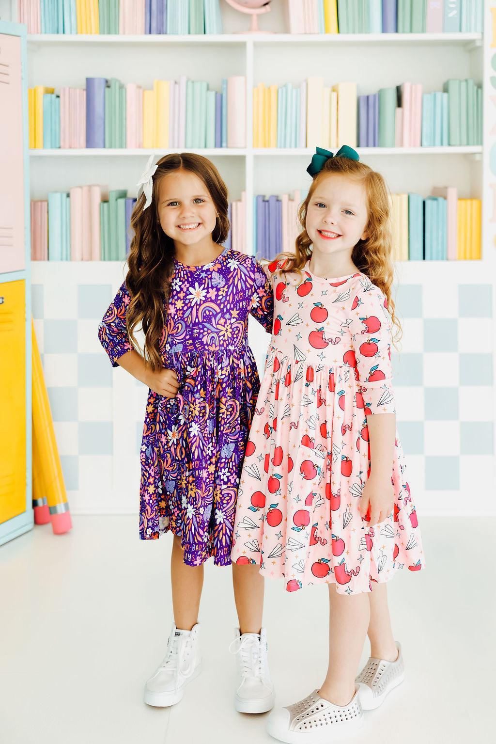 No Bad Days 3/4 Sleeve Pocket Twirl Dress - Aaria Tees Aaria Tees