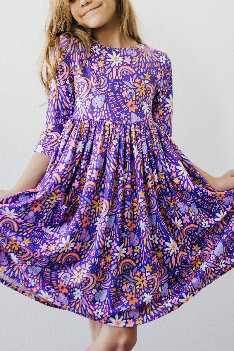 No Bad Days 3/4 Sleeve Pocket Twirl Dress - Aaria Tees Aaria Tees