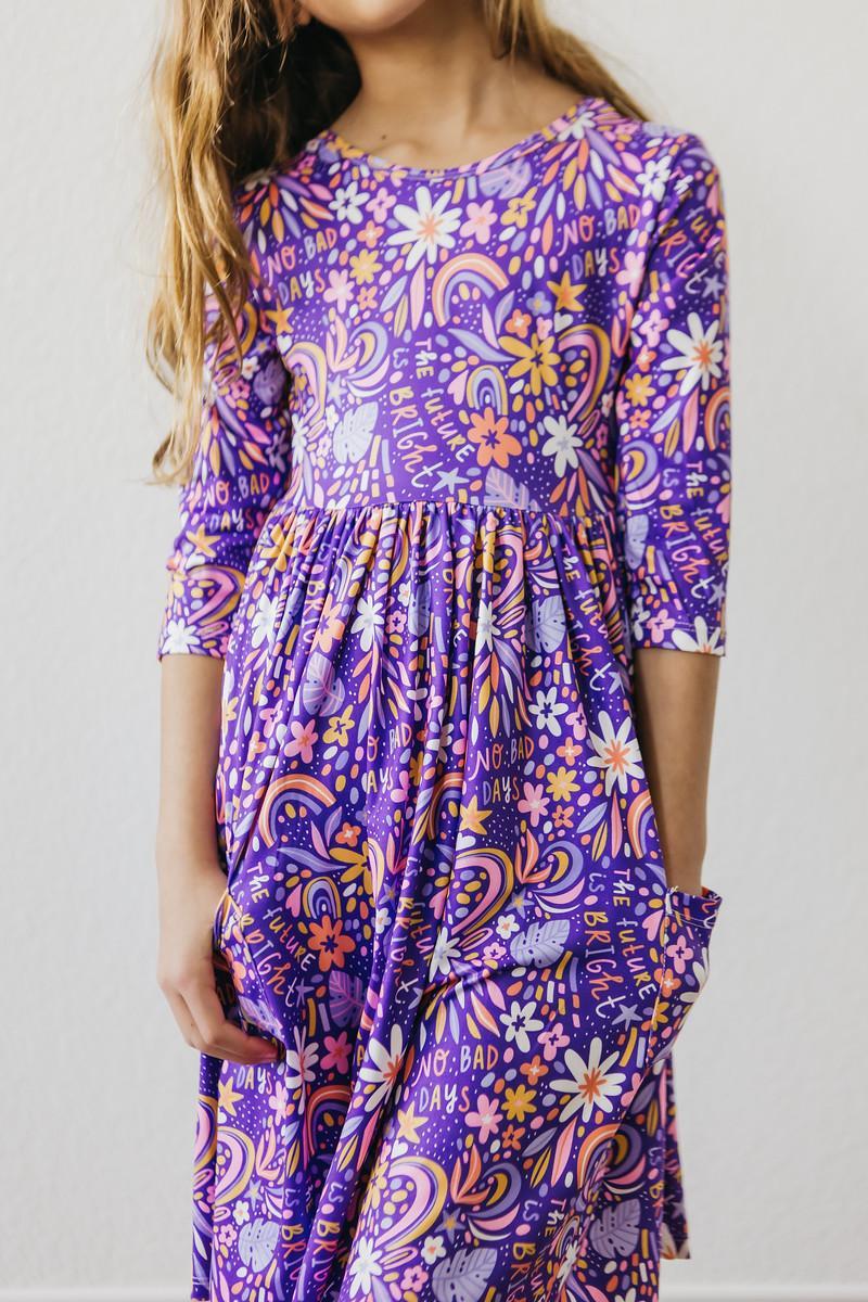 No Bad Days 3/4 Sleeve Pocket Twirl Dress - Aaria Tees Aaria Tees
