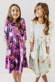 No Tricks, Just Treats 3/4 Sleeve Pocket Twirl Dress Aaria Tees