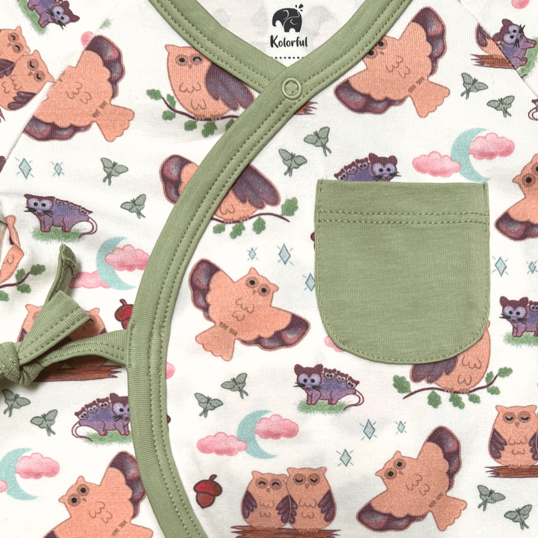 Owl Kimono Long Sleeve Romper | Organic Pima Cotton - Aaria Tees Aaria Tees