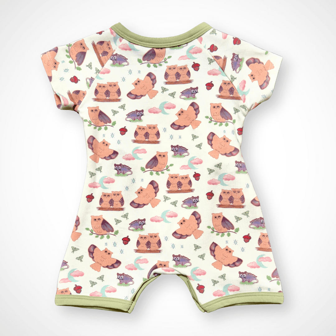 Owl Kimono Shorty Romper | Organic Pima Cotton - Aaria Tees Aaria Tees